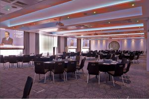 LED dimmer controls the lighting in this large meeting room