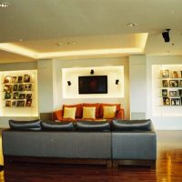 Recessed LED dimmers for this eclectic home cinema